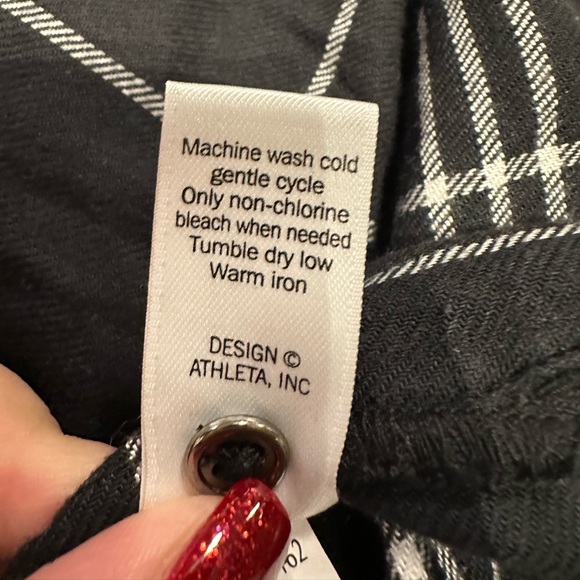 Athleta Black and White Plaid Flannel Button Down Shirt Size XS - Picture 8 of 10